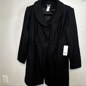 Dynashape Women's Black Mid-Length Overcoat Collared
Lined Pockets Button L